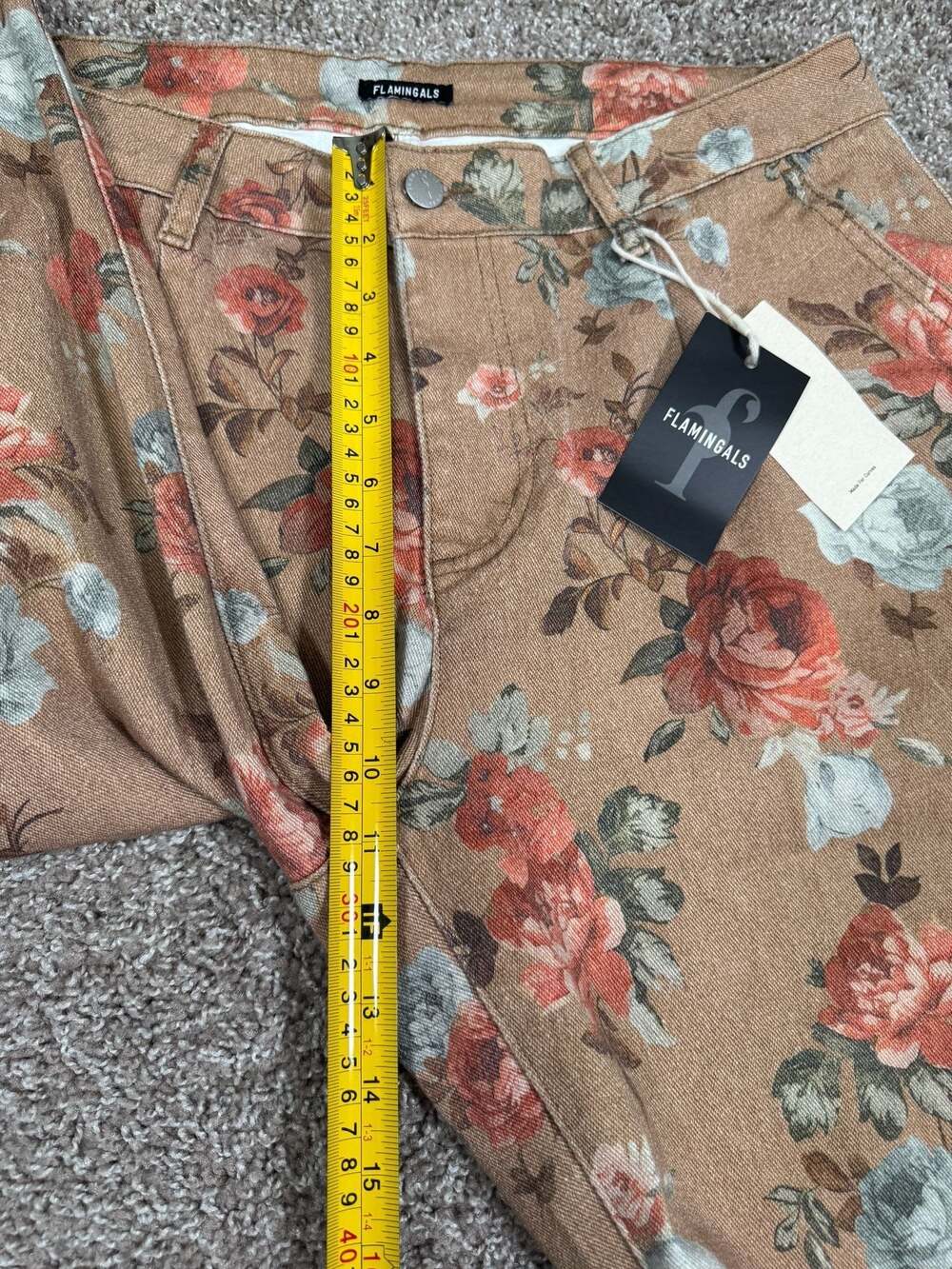 Flamingals Floral Print Wide Leg High-Rise Denim Pants Cottagecore Fall Romantic - Picture 5 of 6